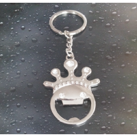 Great customized zinc alloy Style blank crown with rhinestone/diamond bottle opener keychain/keyring laser/ printing logo