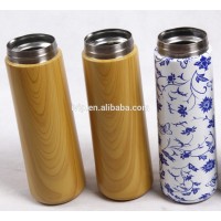 Wholesale IVIP Wood, Flower, Carbon fiber Pattern multi-function Stainless Steel drink sport water bottle