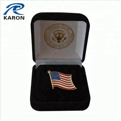 wholesale american flag lapel pin badge with velvet gift box